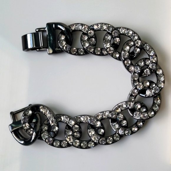 JCREW Pave on Black Metal Necklace NWT & Matching Bracelet NWOT - Picture 4 of 10